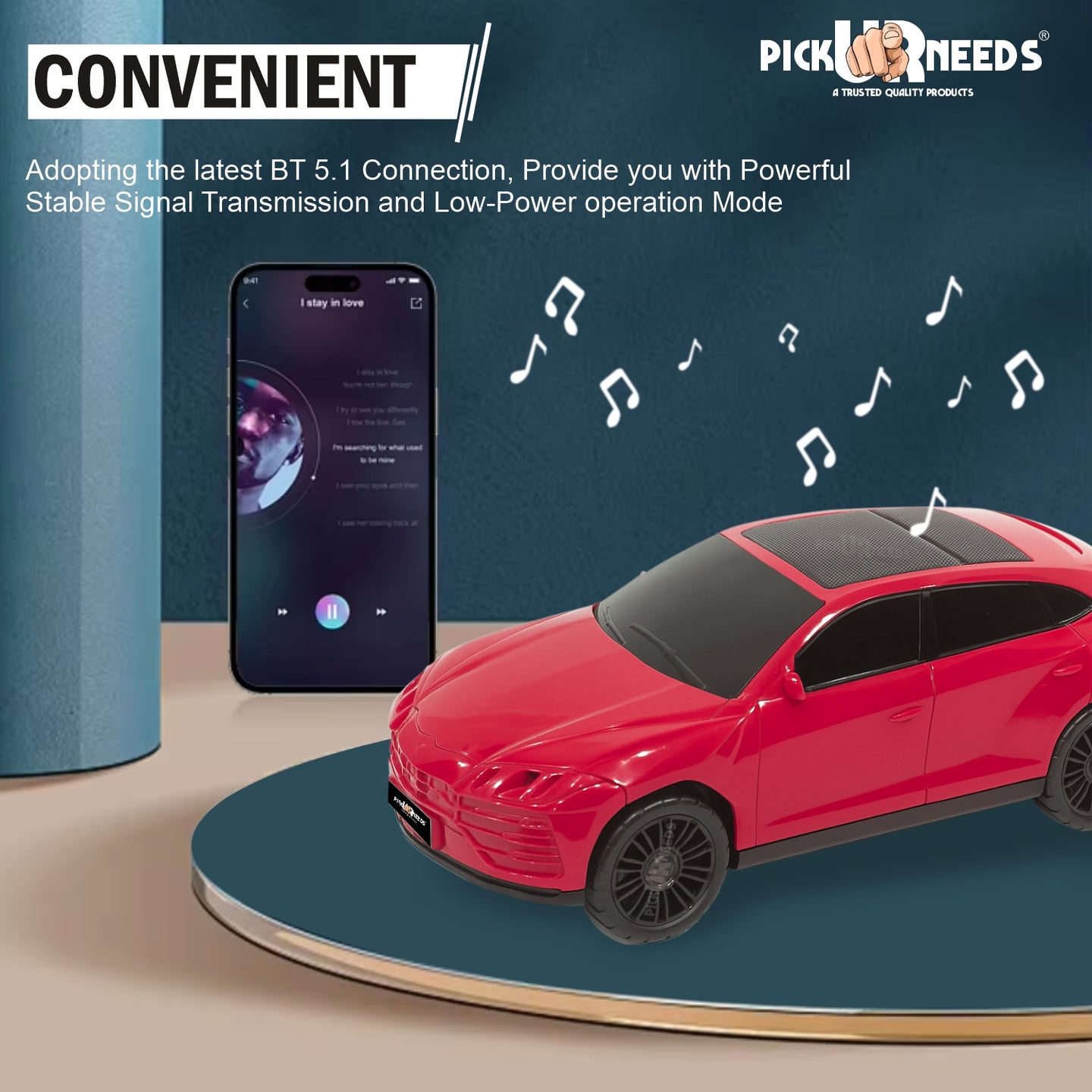 Pick Ur Needs Rechargeable Car-Shaped Speaker – RGB LED Light, USB/FM/SD Card, Type-C, 1200mAh